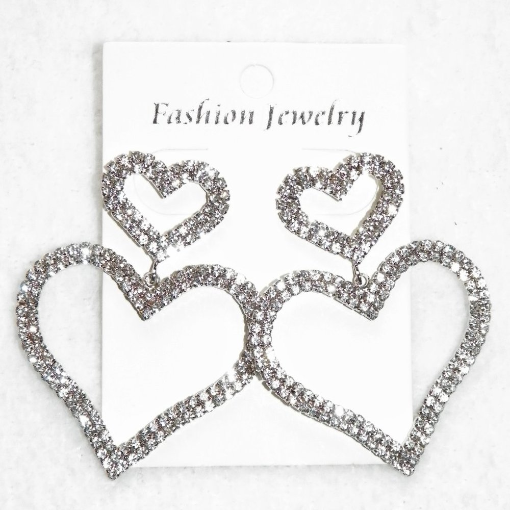 ✨️HOST PICK✨️ Open Heart White Gold Earrings Dangling Crystal Rhinestones